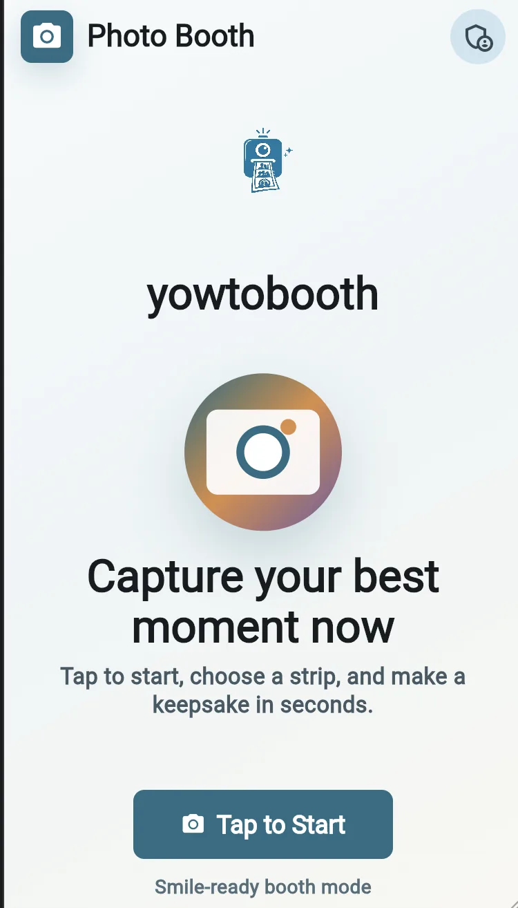 YowtoBooth tablet photobooth welcome screen